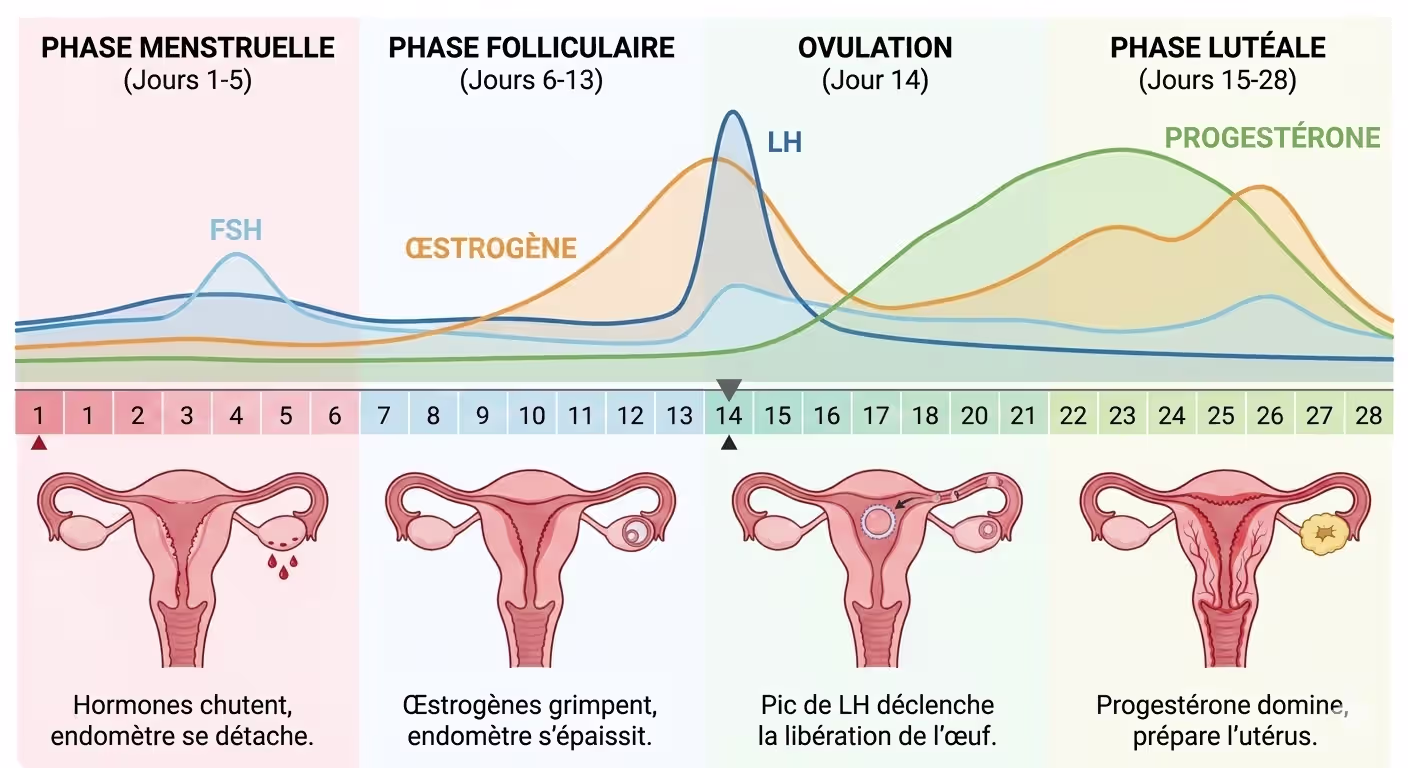 the four phases of the menstrual cycle and hormone levels